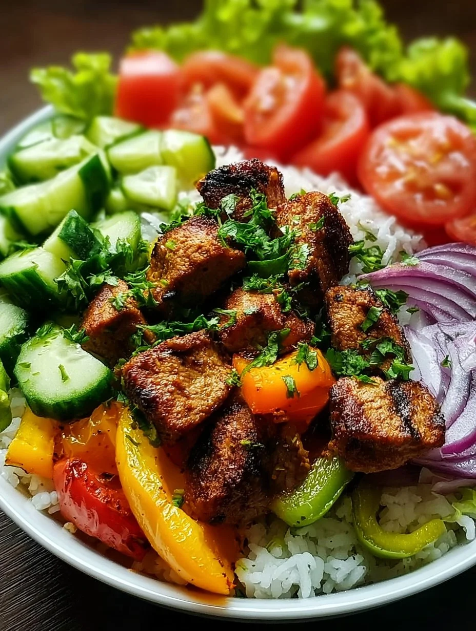 Gesunde Kebab-Bowl mit frischen Zutaten und aromatischen Gewürzen