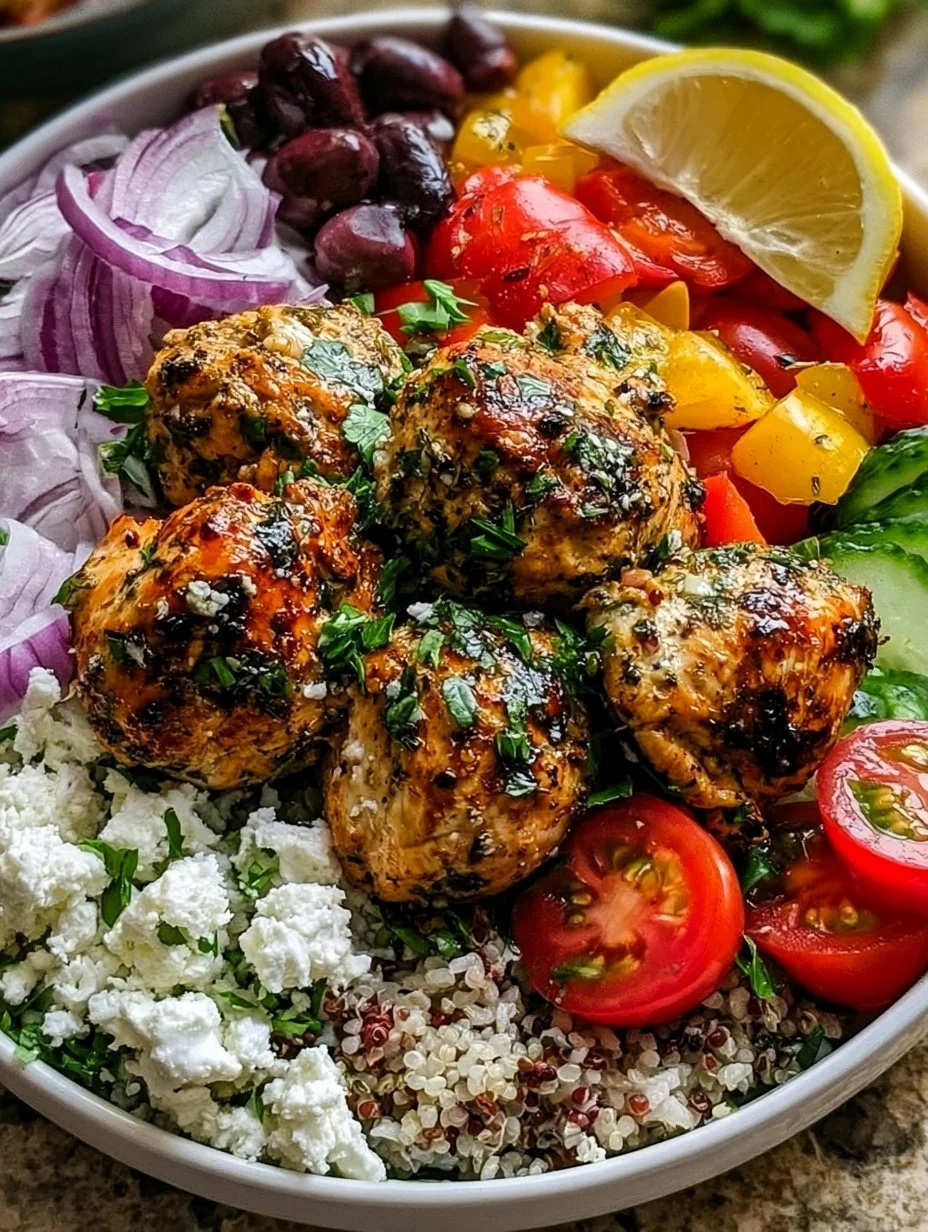 Delikate griechische Hähnchen Bowl mit frischem Gemüse und würzigen Aromen