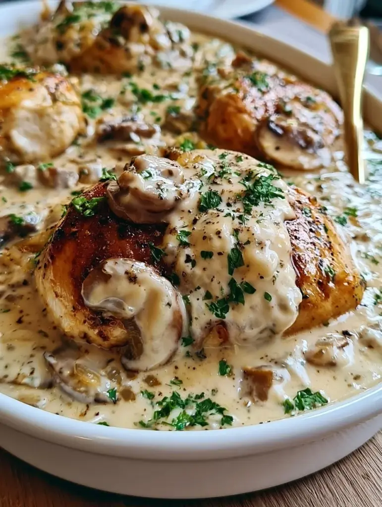 Hähnchen in cremiger Frischkäsesauce serviert mit frischem Gemüse.