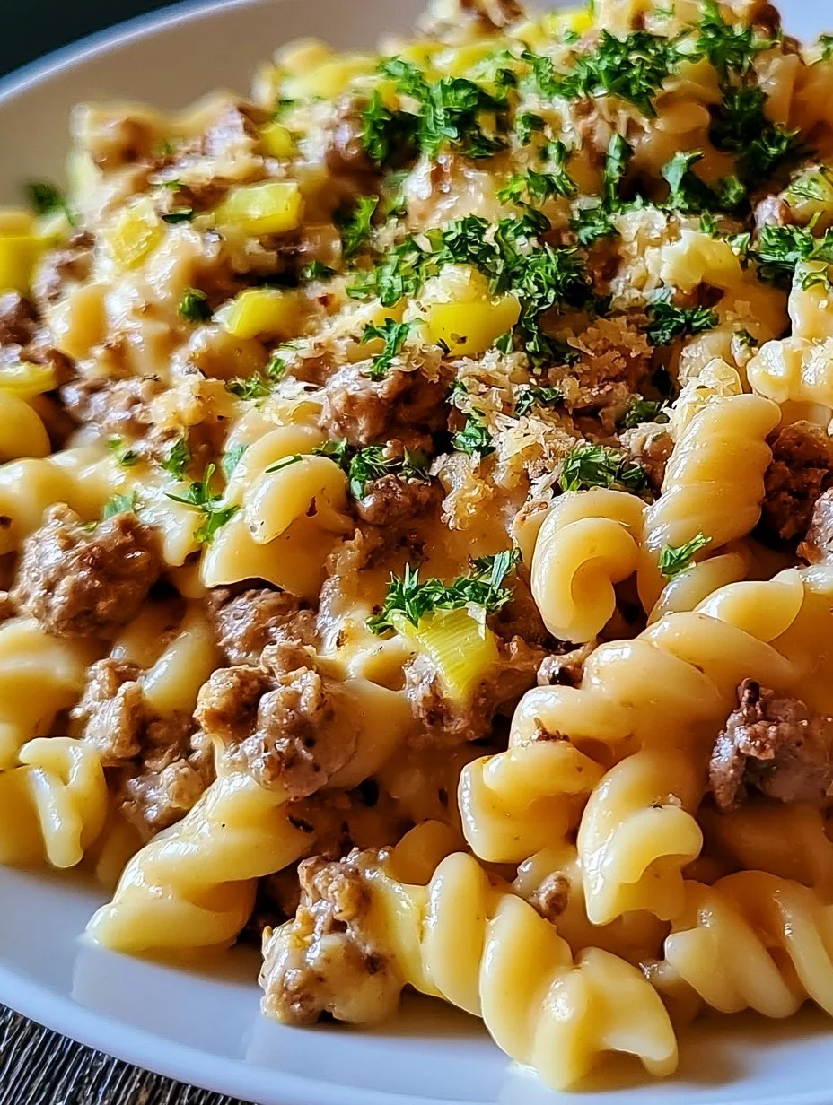 Käse-Lauch Pasta mit Hackfleisch