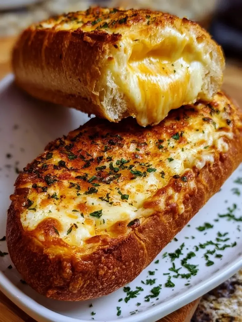 Leckeres Käsebaguette vom Grill mit geschmolzenem Käse und knusprigem Brot
