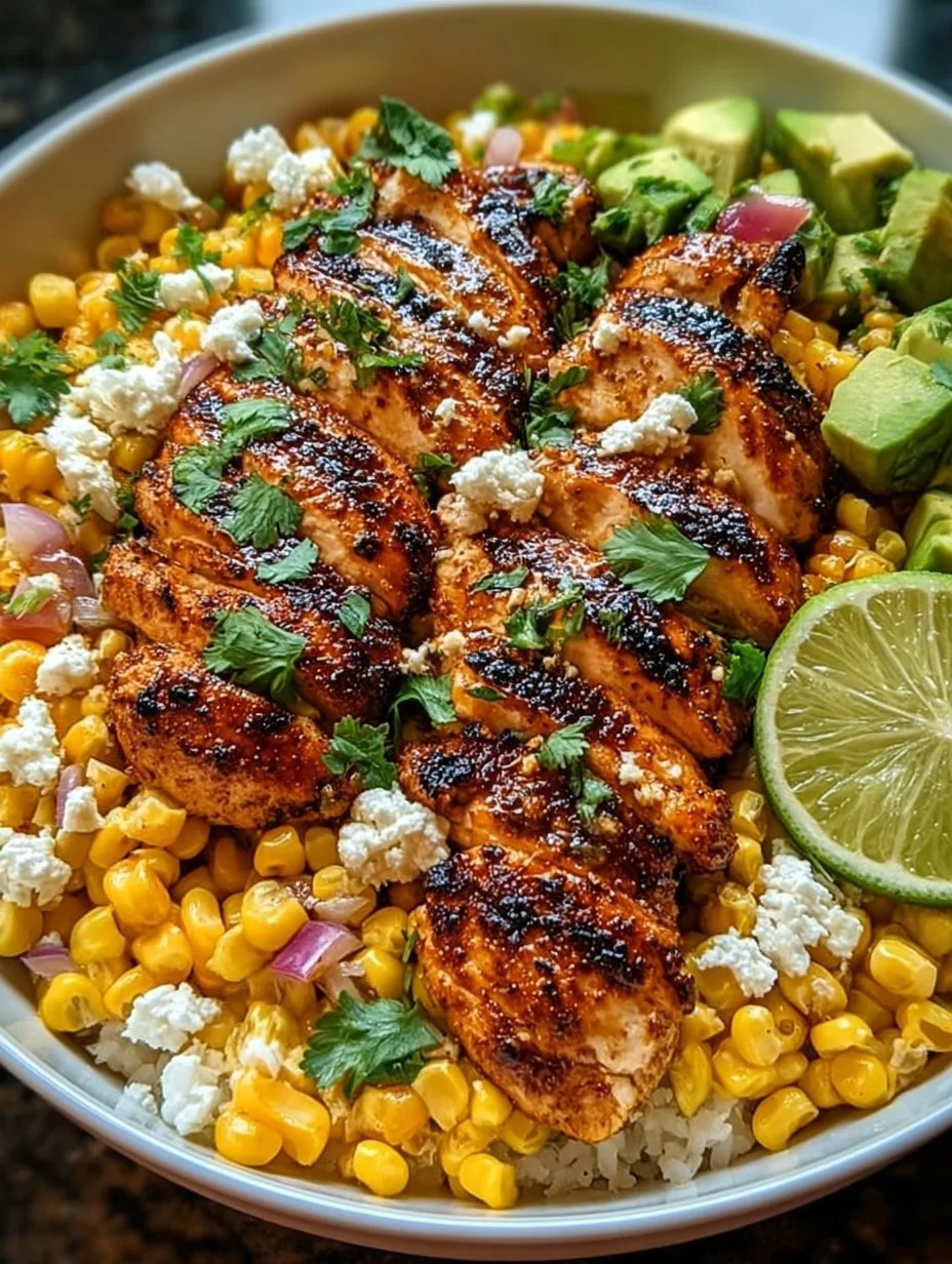 Mexikanisches Streetfood- Mais-Hähnchen-Bowl