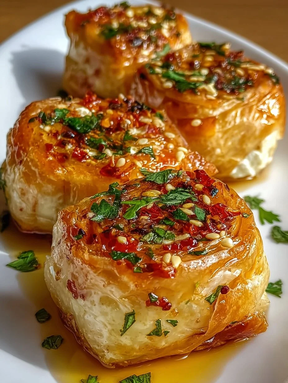 Ofen gebratene Feta-Rollen mit Chili-Honig