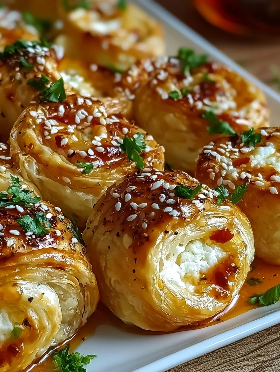 Oven-baked feta rolls with chili honey