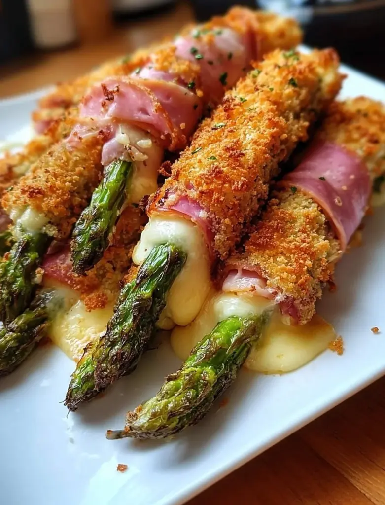 Spargel Cordon Bleu zubereitet mit frischen Zutaten auf einem Teller