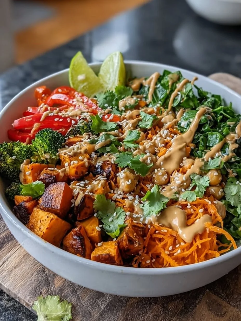 Thailändische Erdnuss-Süßkartoffel-Buddha-Bowl