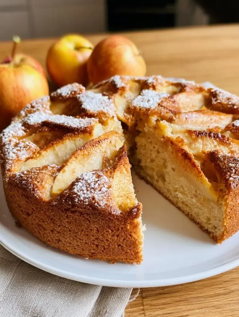 Gesunder Apfelkuchen ohne Zucker mit frischen Äpfeln und Nüssen