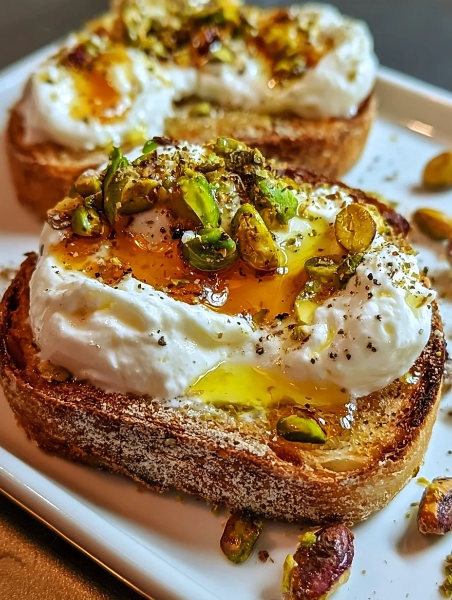 Burrata-Toast mit Pistazien und heißem Honig