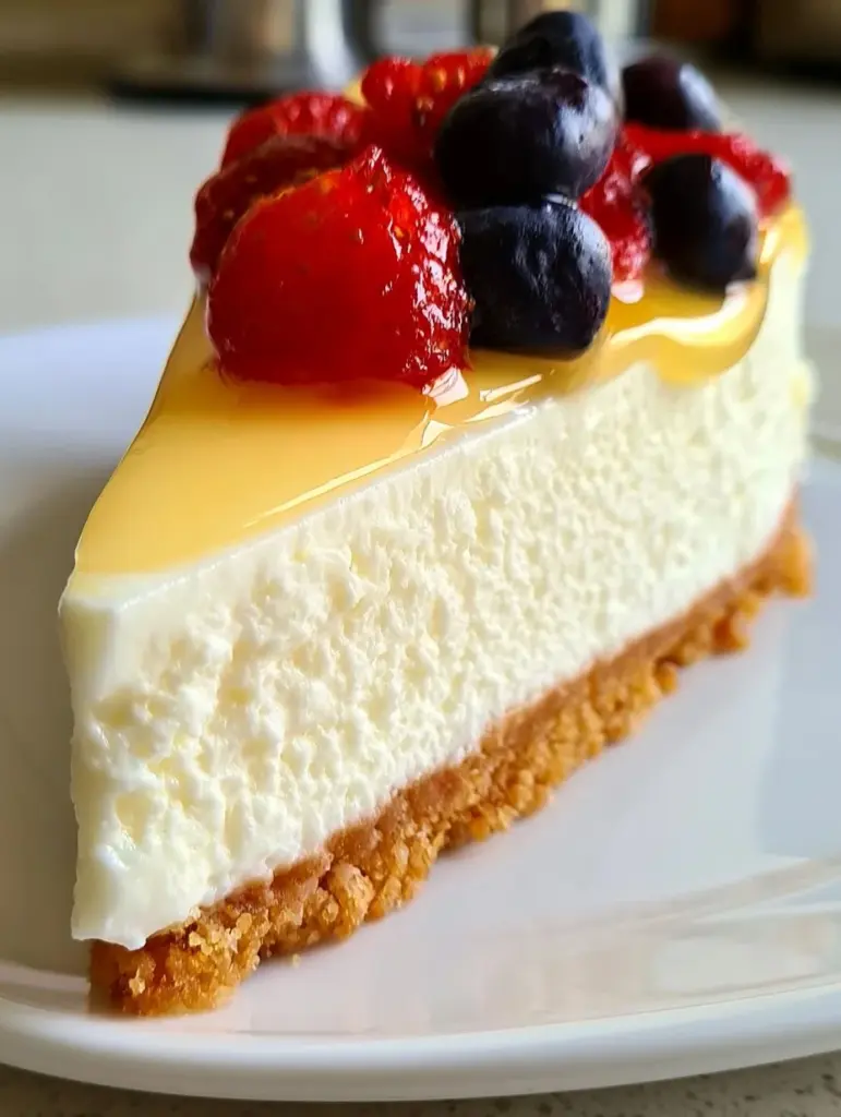 Cremiger Joghurt-Käsekuchen mit frischem Obst und einer goldenen Kruste