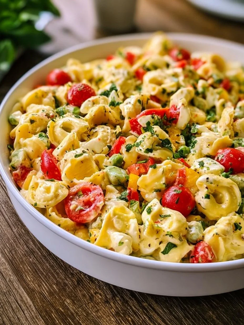 Cremiger Tortellini-Salat mit Gemüse und Mozzarella