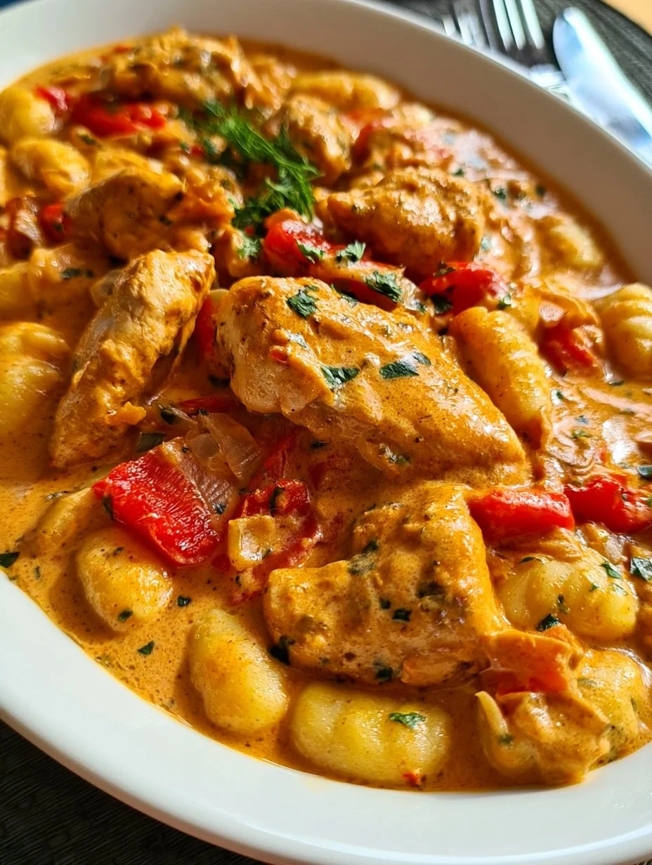 Cremiges Paprika-Sahne- Hähnchen mit Gnocchi