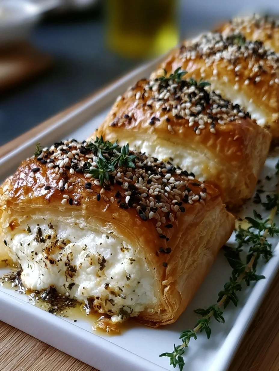 Feta im Blätterteig mit Sesam und Thymian, frisch aus dem Ofen