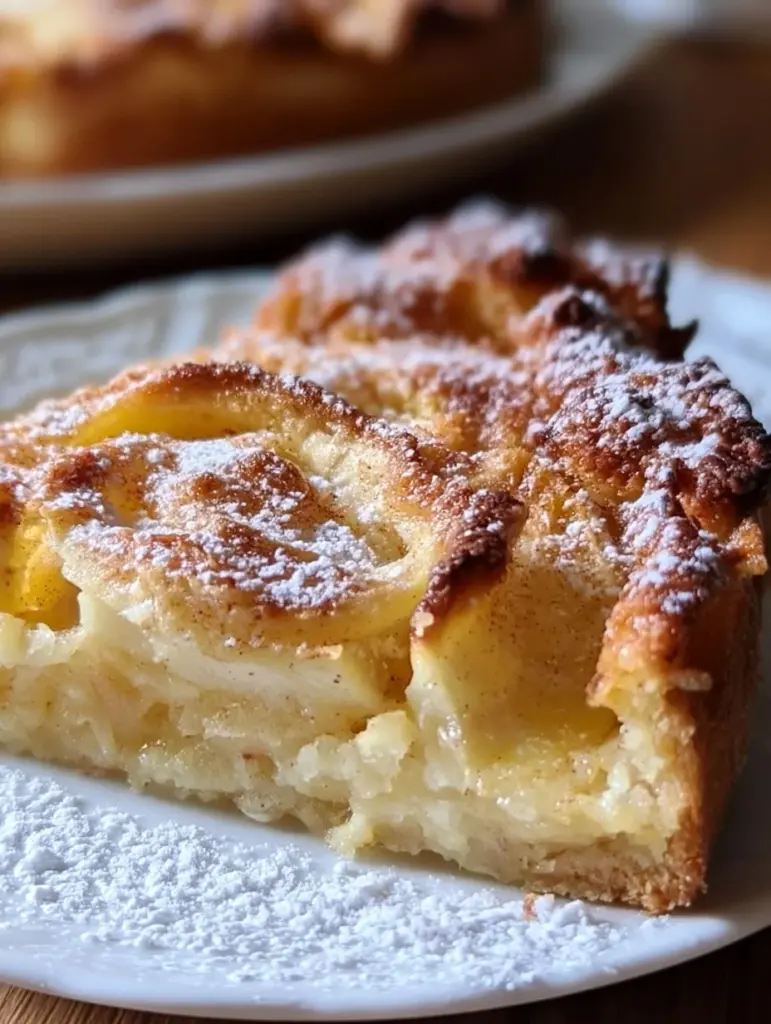 Französischer Apfelkuchen mit frischen Äpfeln auf einem Teller