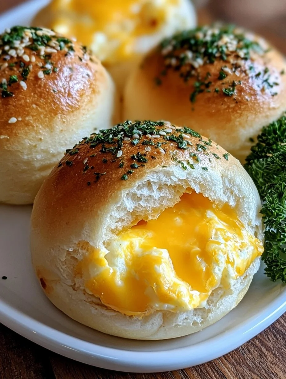 Gefüllte Frühstücksbrötchen mit Ei und Käse