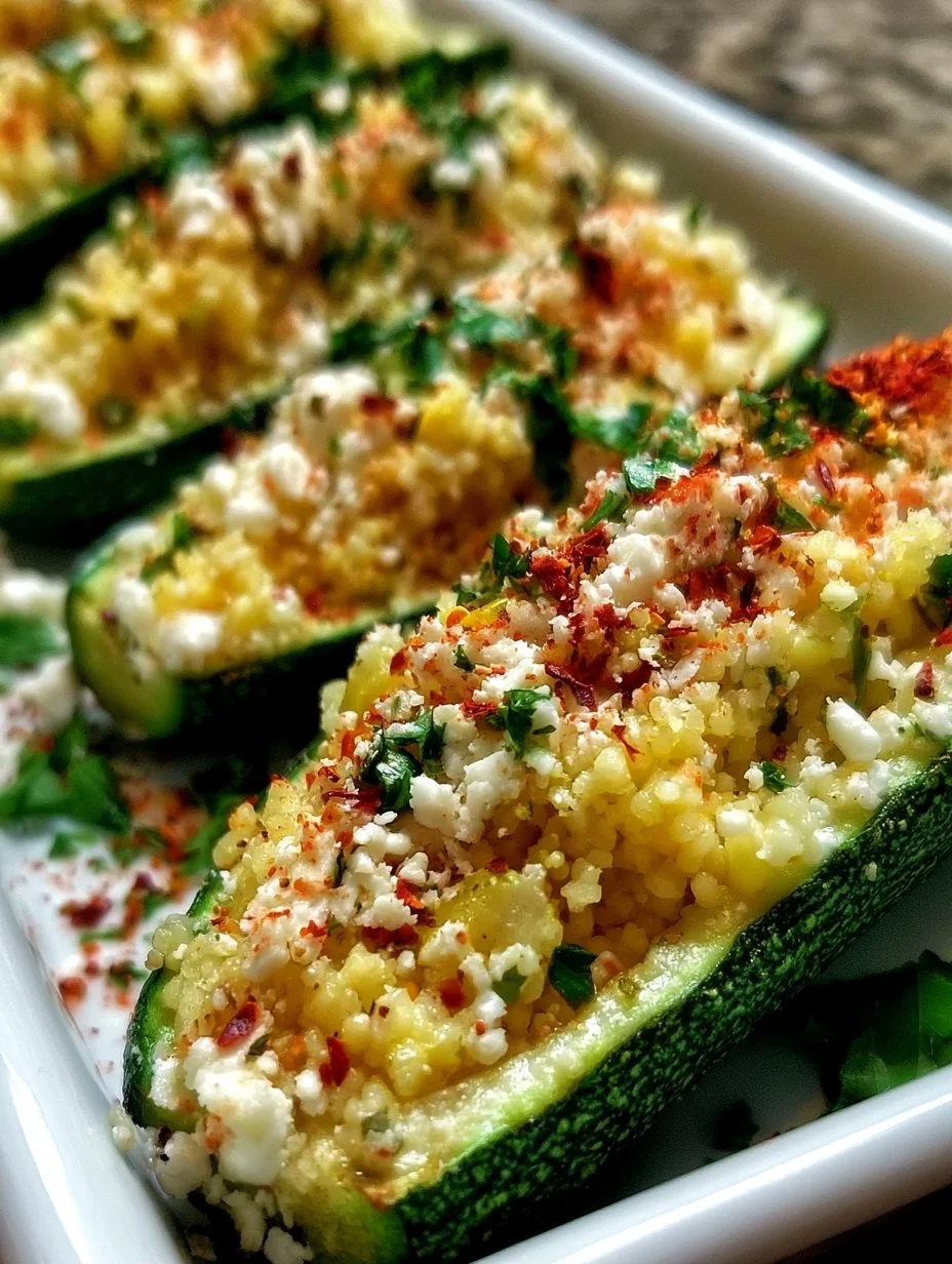 Leckere gefüllte Zucchinis mit frischem Gemüse und Gewürzen.