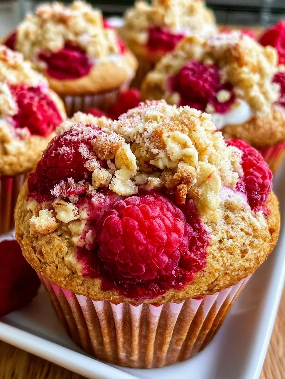 Gesunde Himbeermuffins mit Haferflocken-Streuseln