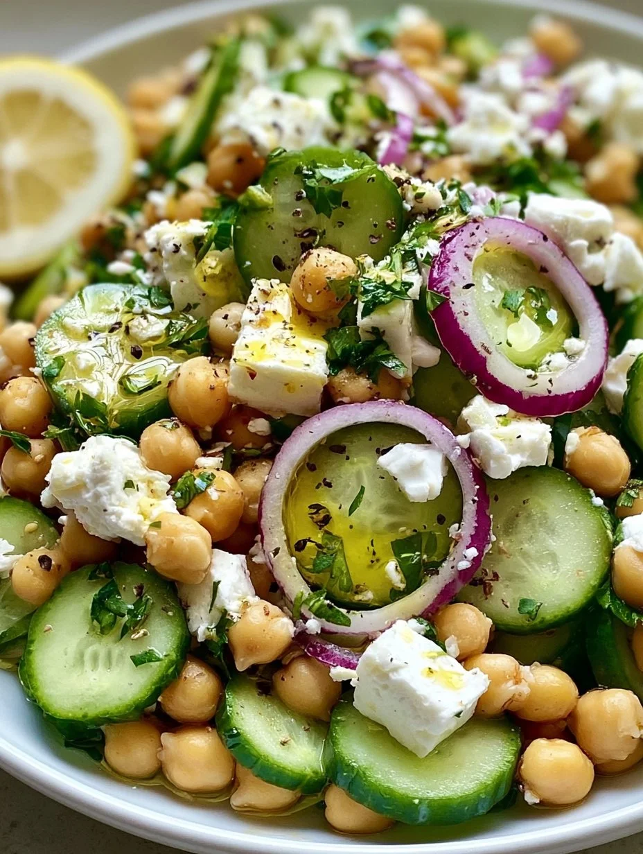 Gurkensalat mit Feta und Kichererbsen