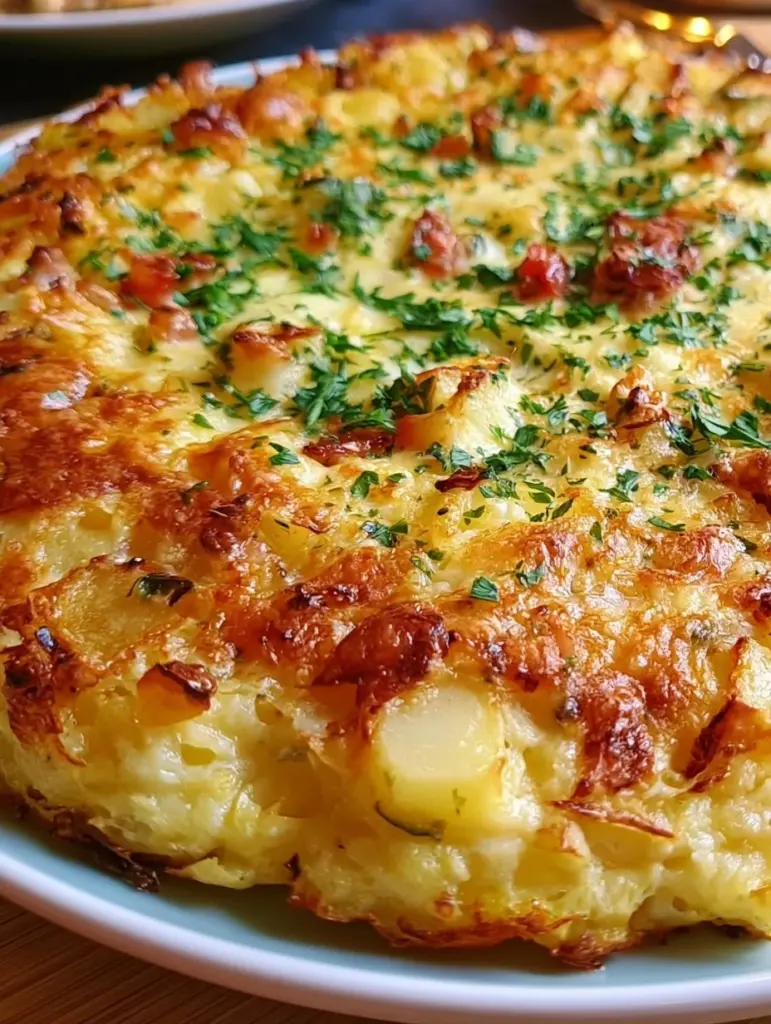 Hüttenkäse Kartoffelrösti Auflauf mit knackigem Kartoffelbelag