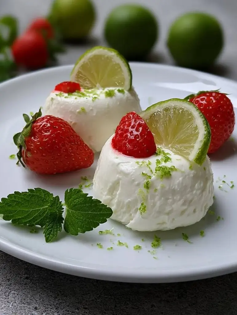 Erfrischendes Joghurtmousse mit Limetten, serviert in eleganten Gläsern.
