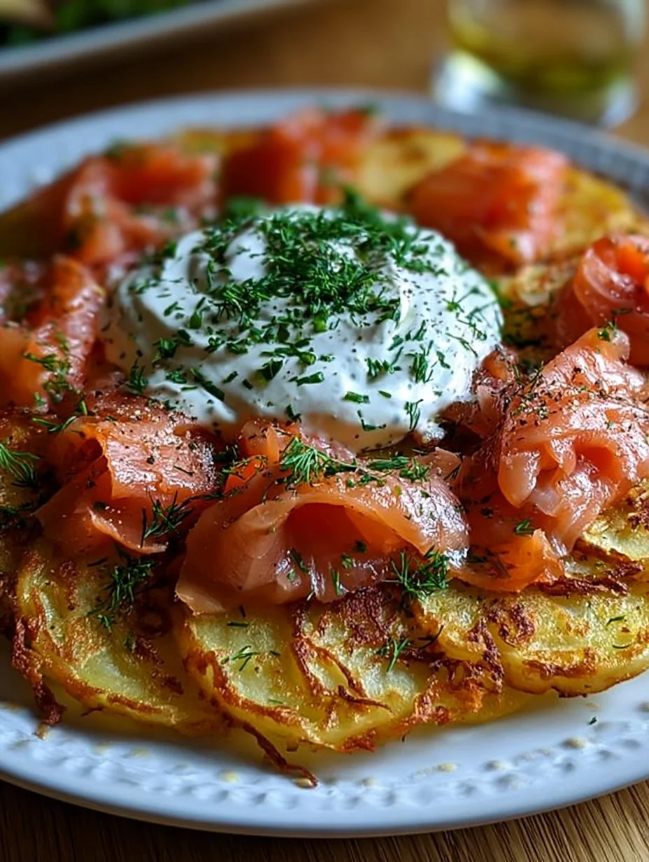 Kartoffelgalette mit Räucherlachs und Crème Fraîche