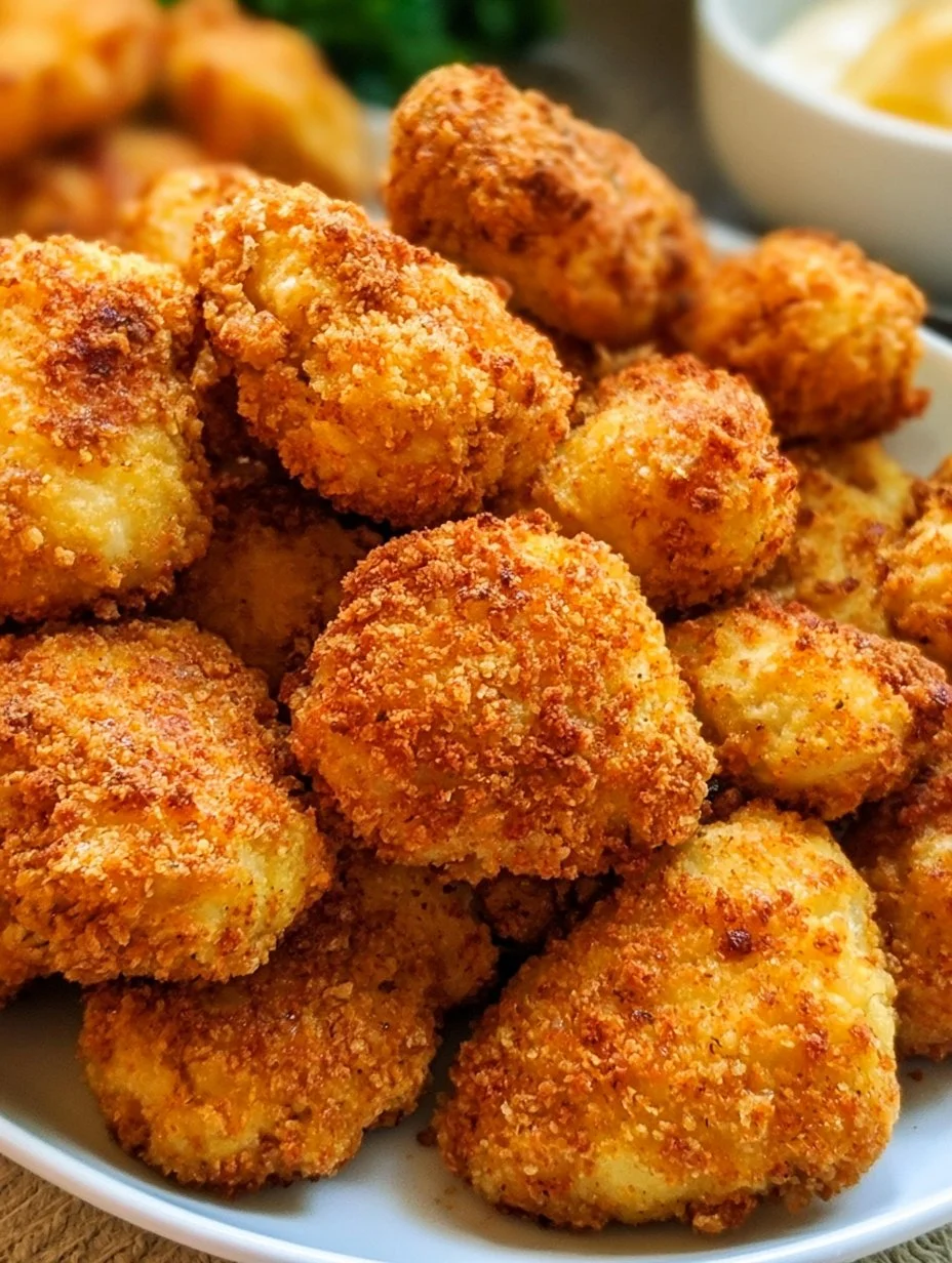Knusprige Chicken Nuggets auf einem Teller, serviert mit Dips