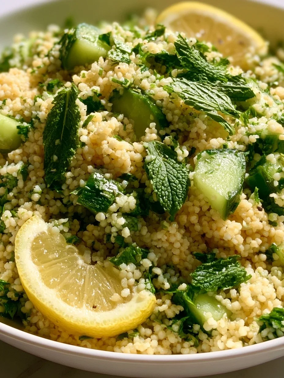 Leichter Zitronen Couscous Salat mit Gurke &amp; Kräutern