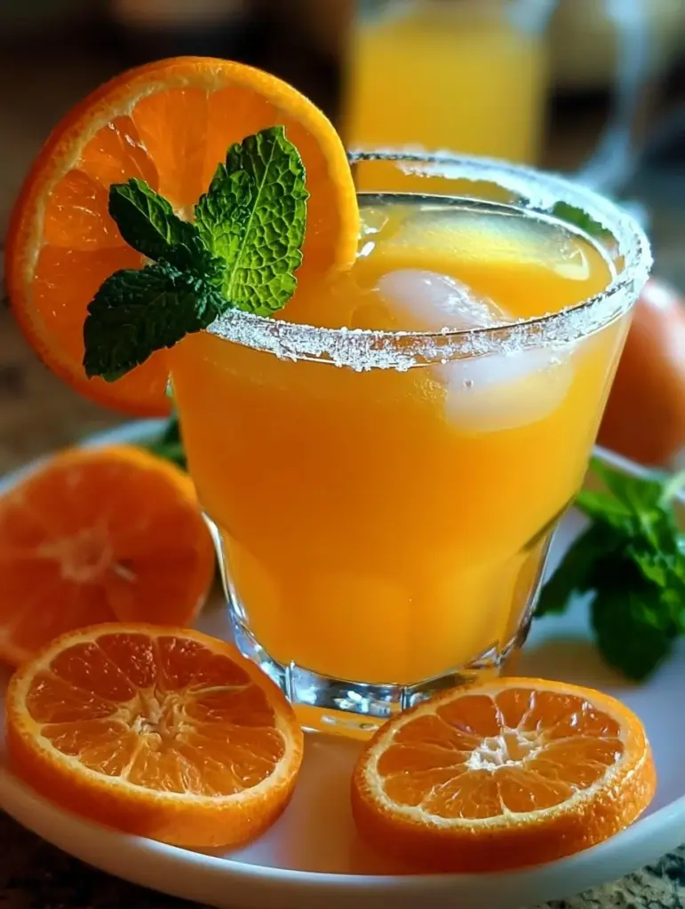 Flasche Mandarinenlikör mit frischen Mandarinen dekoriert