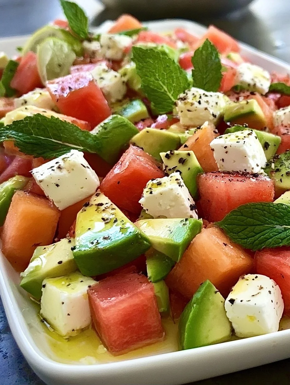 Melonen Feta Salat mit Avocado