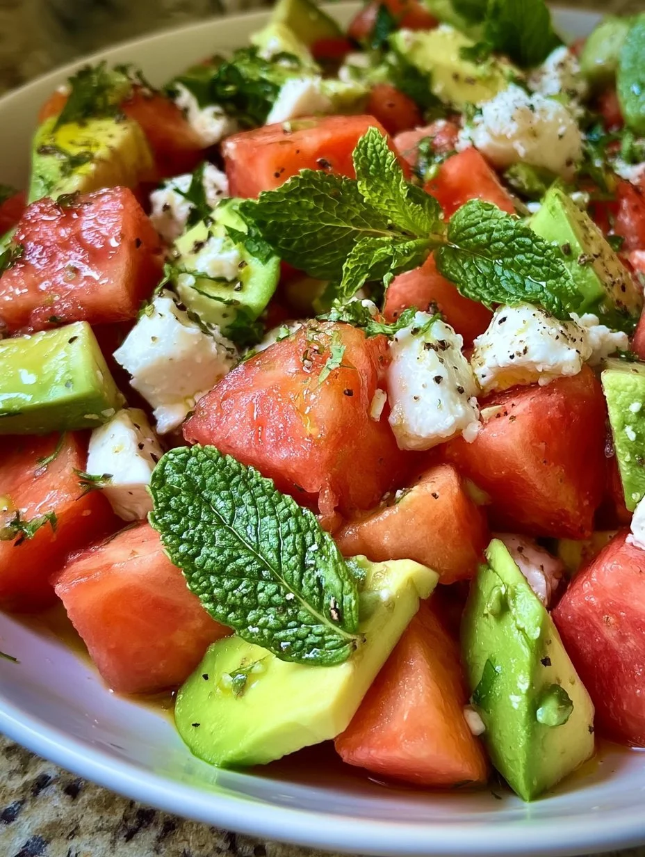Melonen Feta Salat mit Avocado