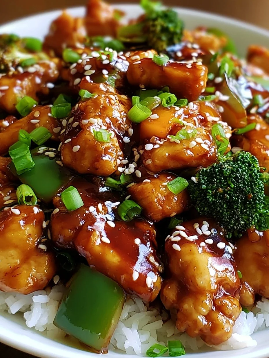 Schmackhaftes Mongolian Chicken mit Gemüse und Reis serviert.