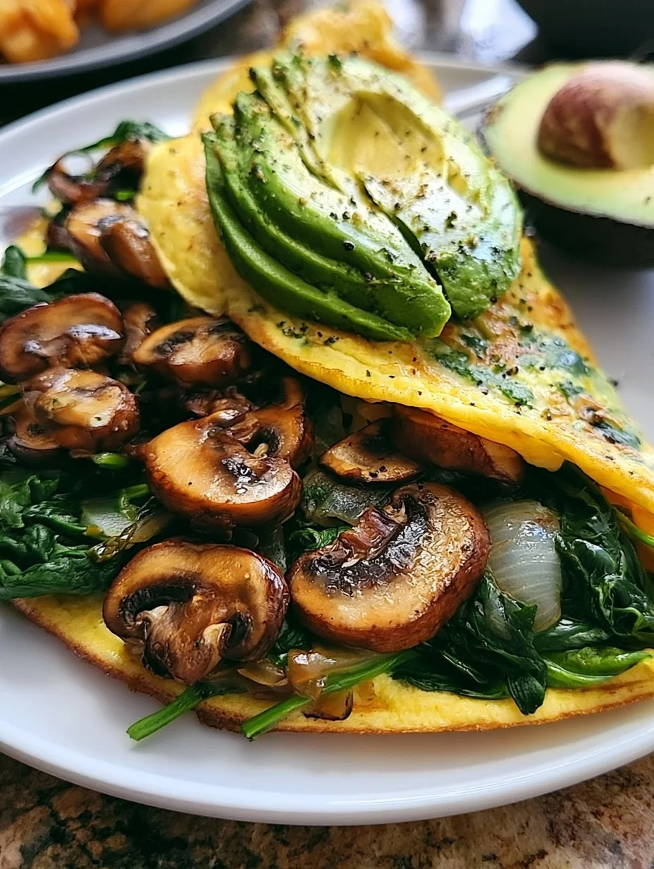 Omelett mit Pilzen, Spinat und Avocado
