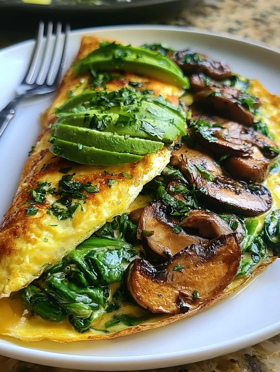 Omelett mit Pilzen, Spinat und Avocado