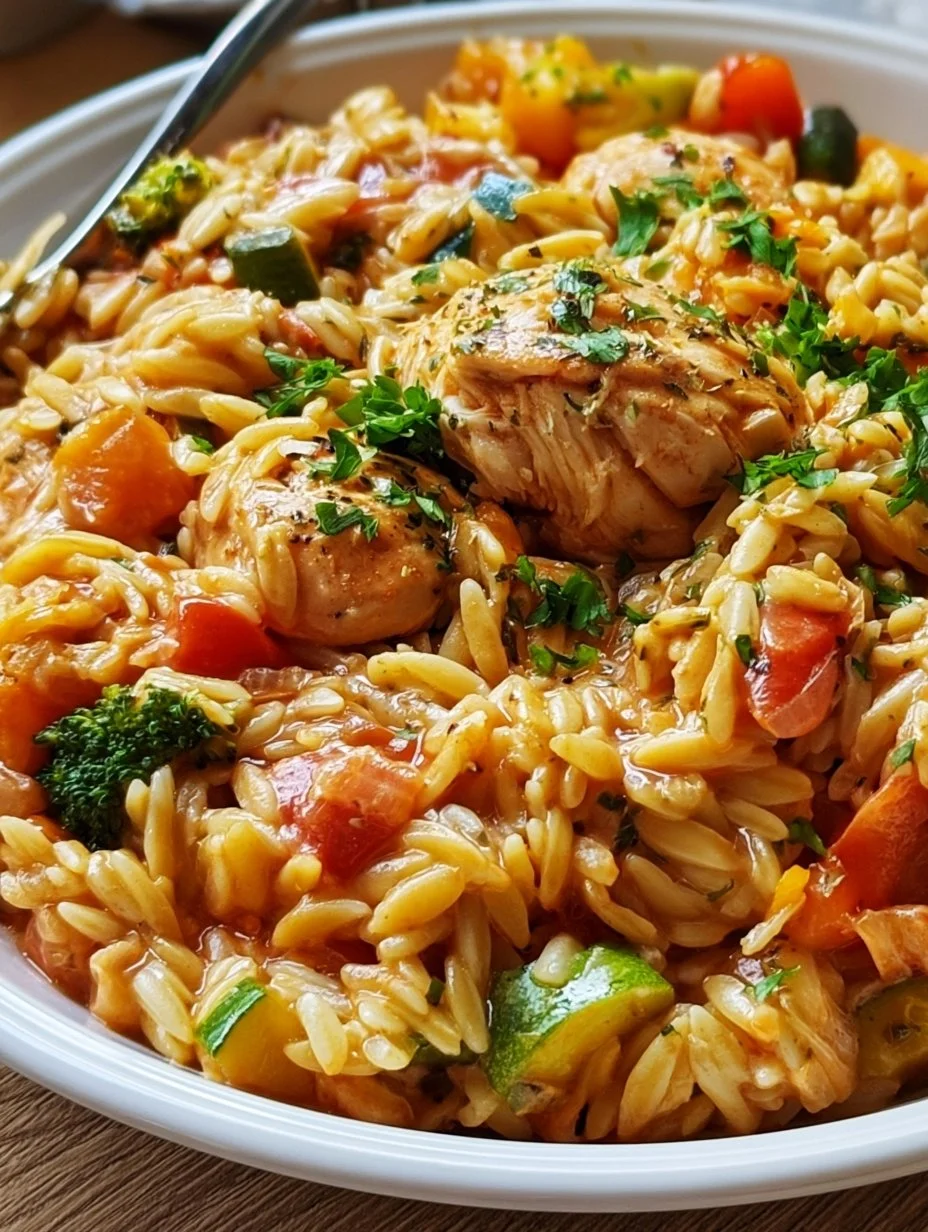 Leckeres One-Pot Orzo Gericht im Wikinger-Topf zubereitet.
