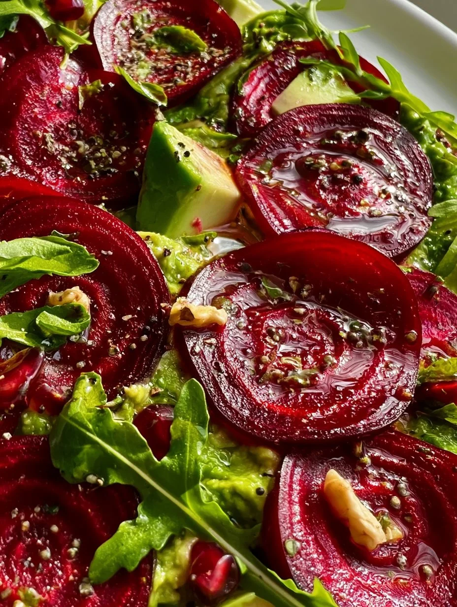 Rote Bete Carpaccio auf Avocadocreme