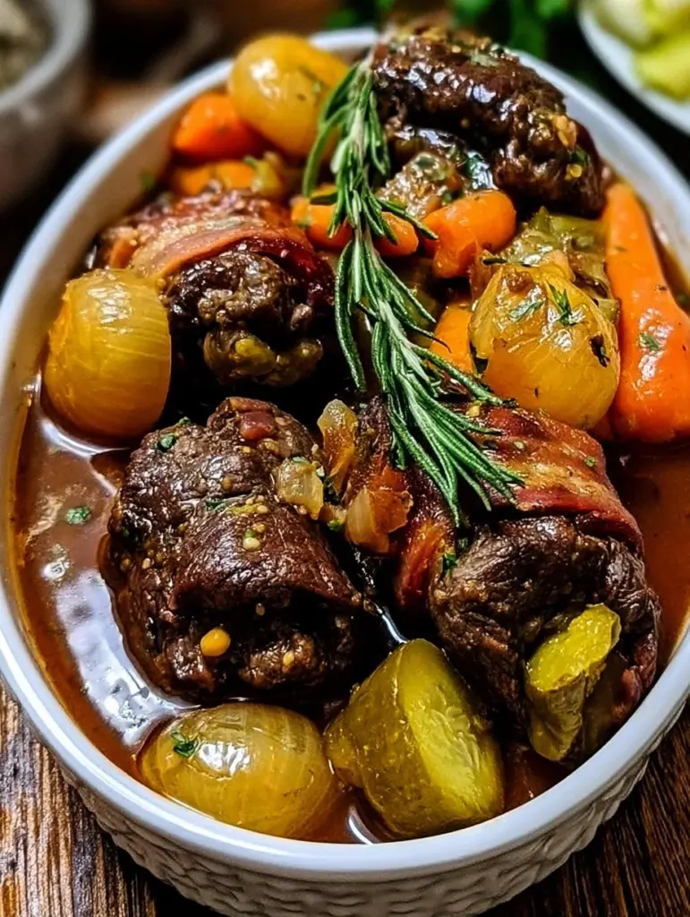 Rouladentopf mit saftigem Fleisch und frischem Gemüse.