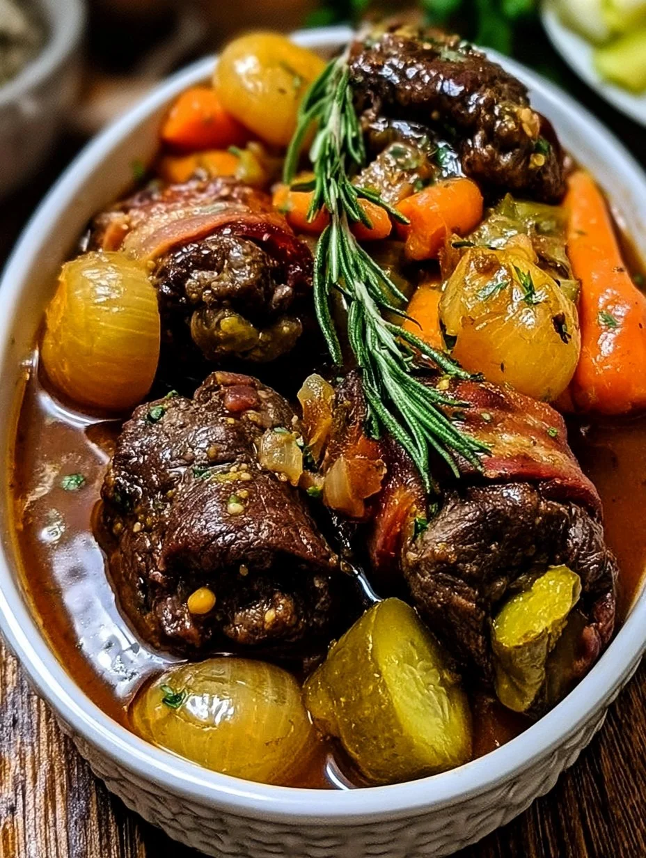 Rouladentopf mit saftigem Fleisch und frischem Gemüse.