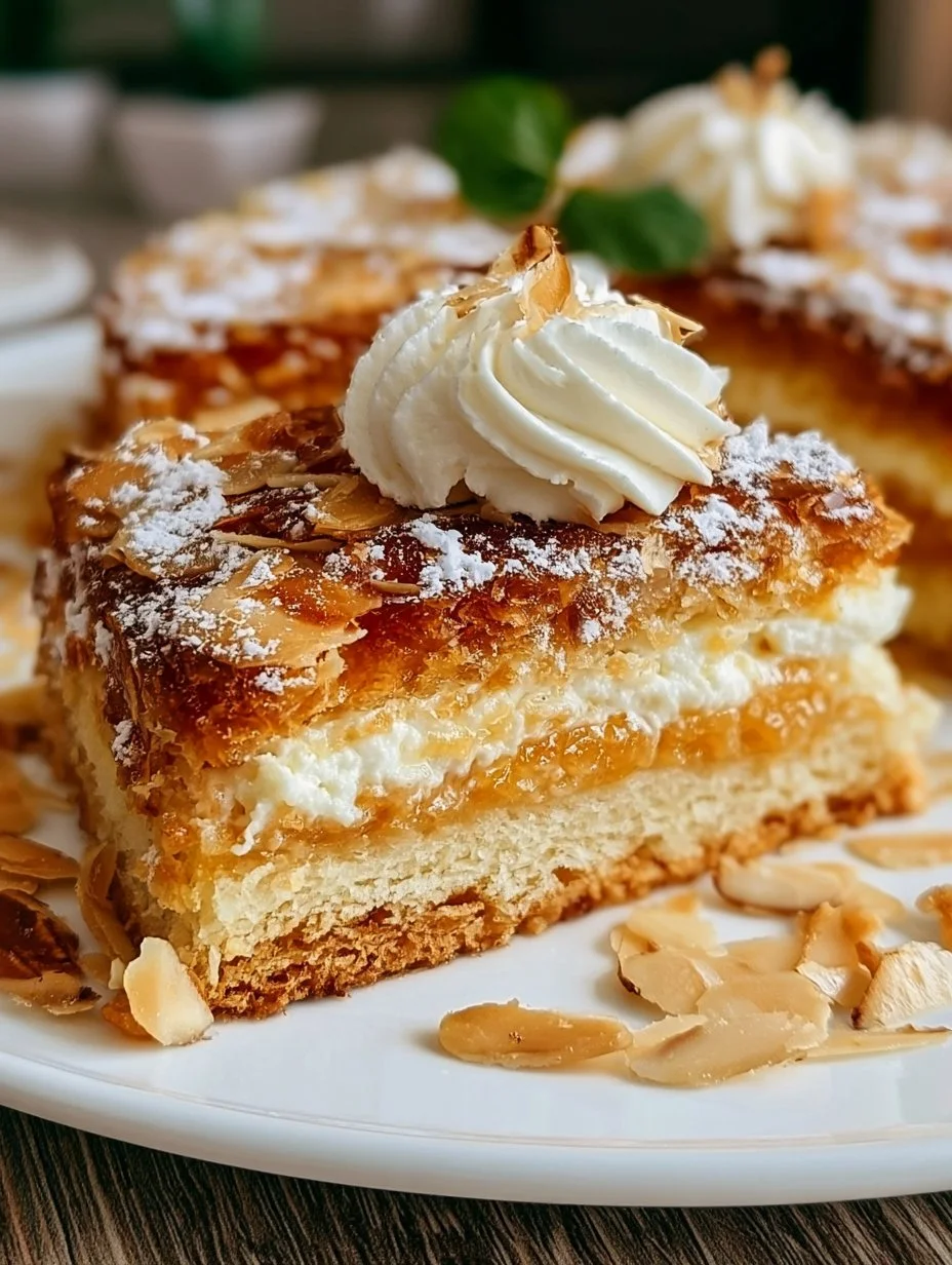 Schneller Bienenstich Kuchen mit Mandeln und Sahnefüllung