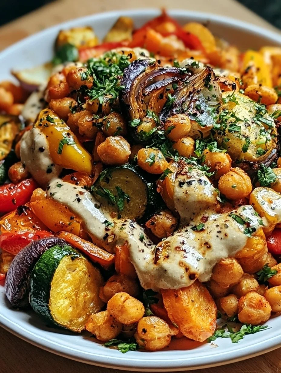 Schüssel mit geröstetem Gemüse und Kichererbsen