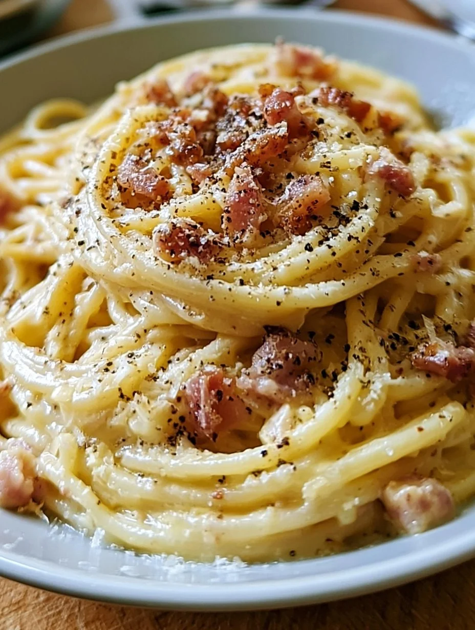 Leckere spaghetti carbonara mit Speck und einer cremigen Sauce