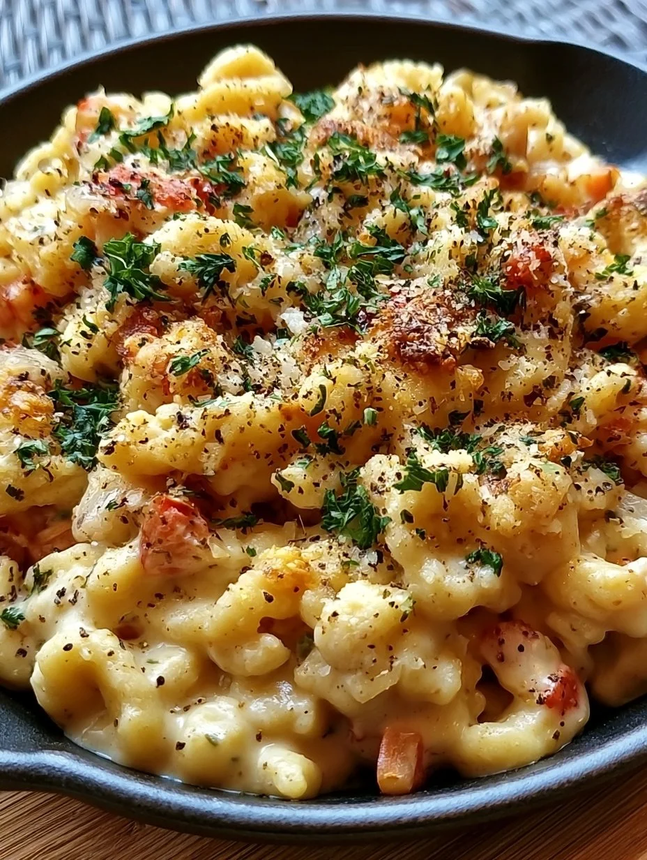 Verführerische Spätzle-Pfanne mit buntem Gemüse und herzhaften Zutaten.