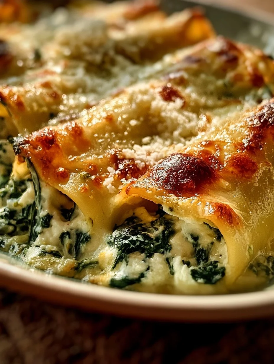 Spinat-Ricotta-Cannelloni auf einem Teller serviert
