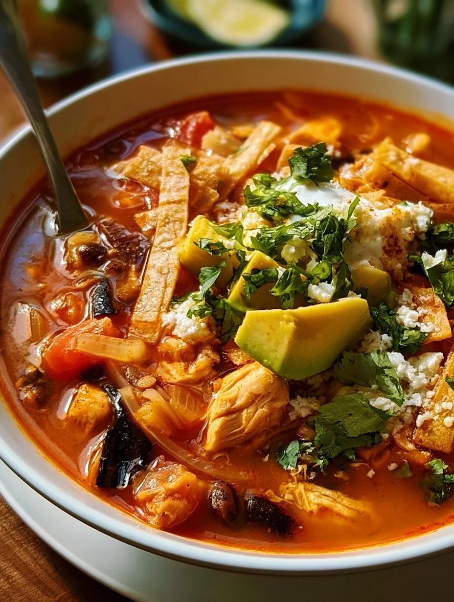 Würzige Mexikanische Hähnchen-Tortillasuppe zum Genießen