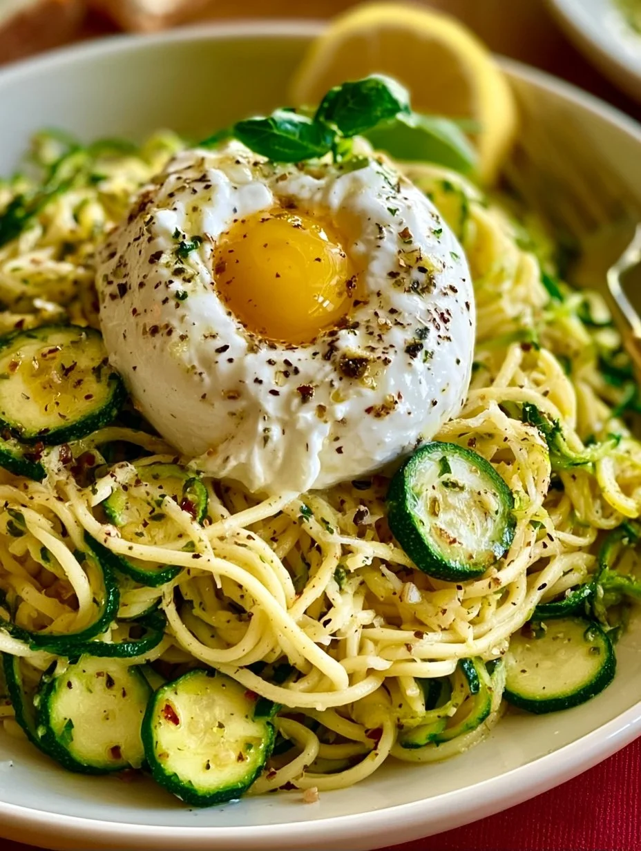 Zitronen-Zucchini- Pasta mit Burrata