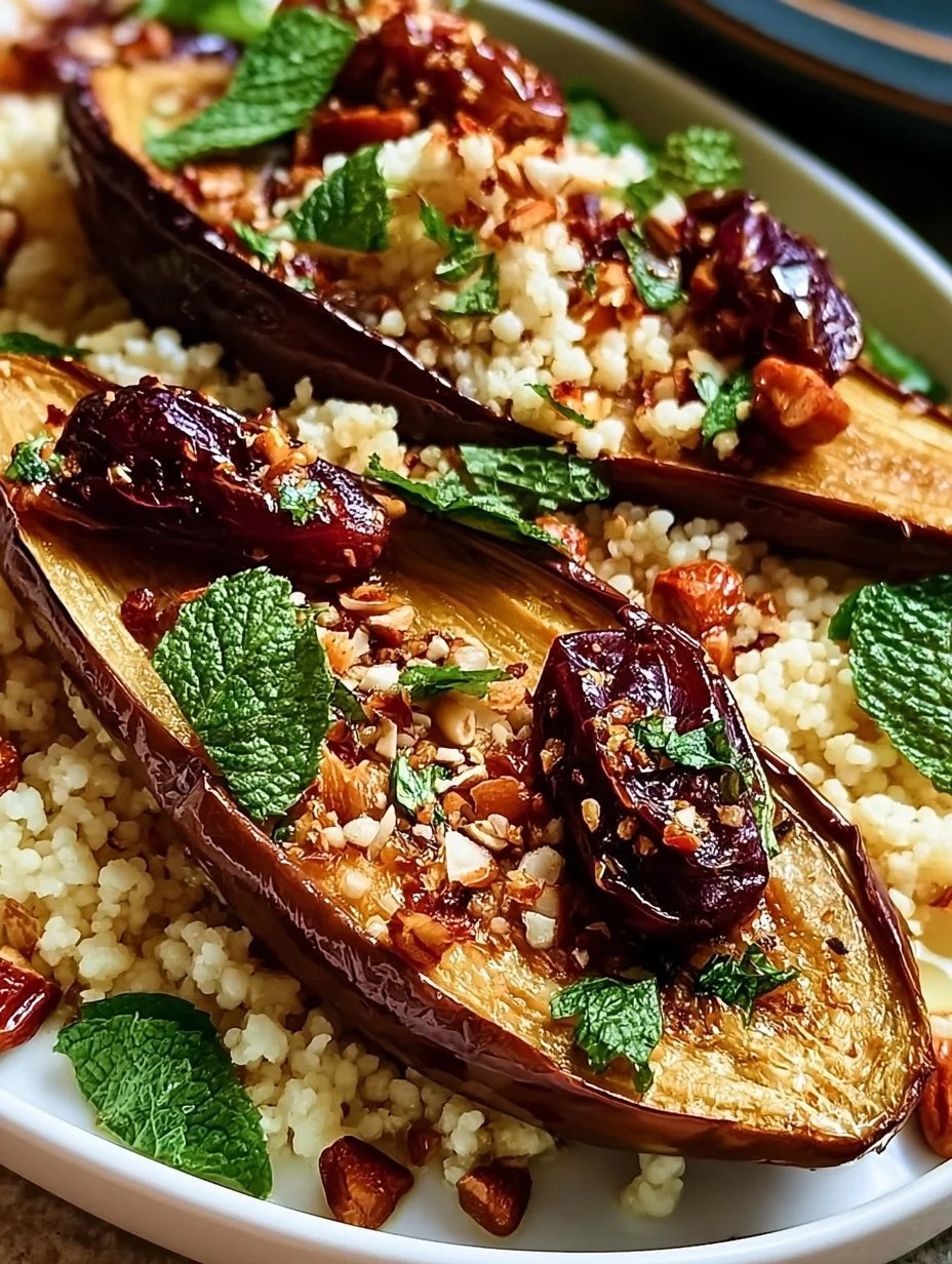 Auberginen und Dattel- Mandel-Couscous
