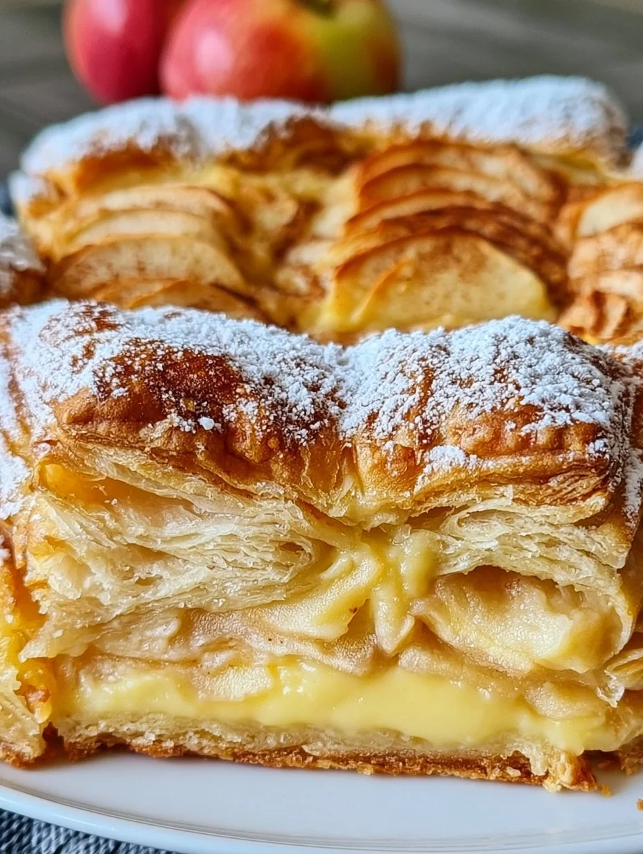 Blätterteigkuchen mit Puddingcreme und Apfel