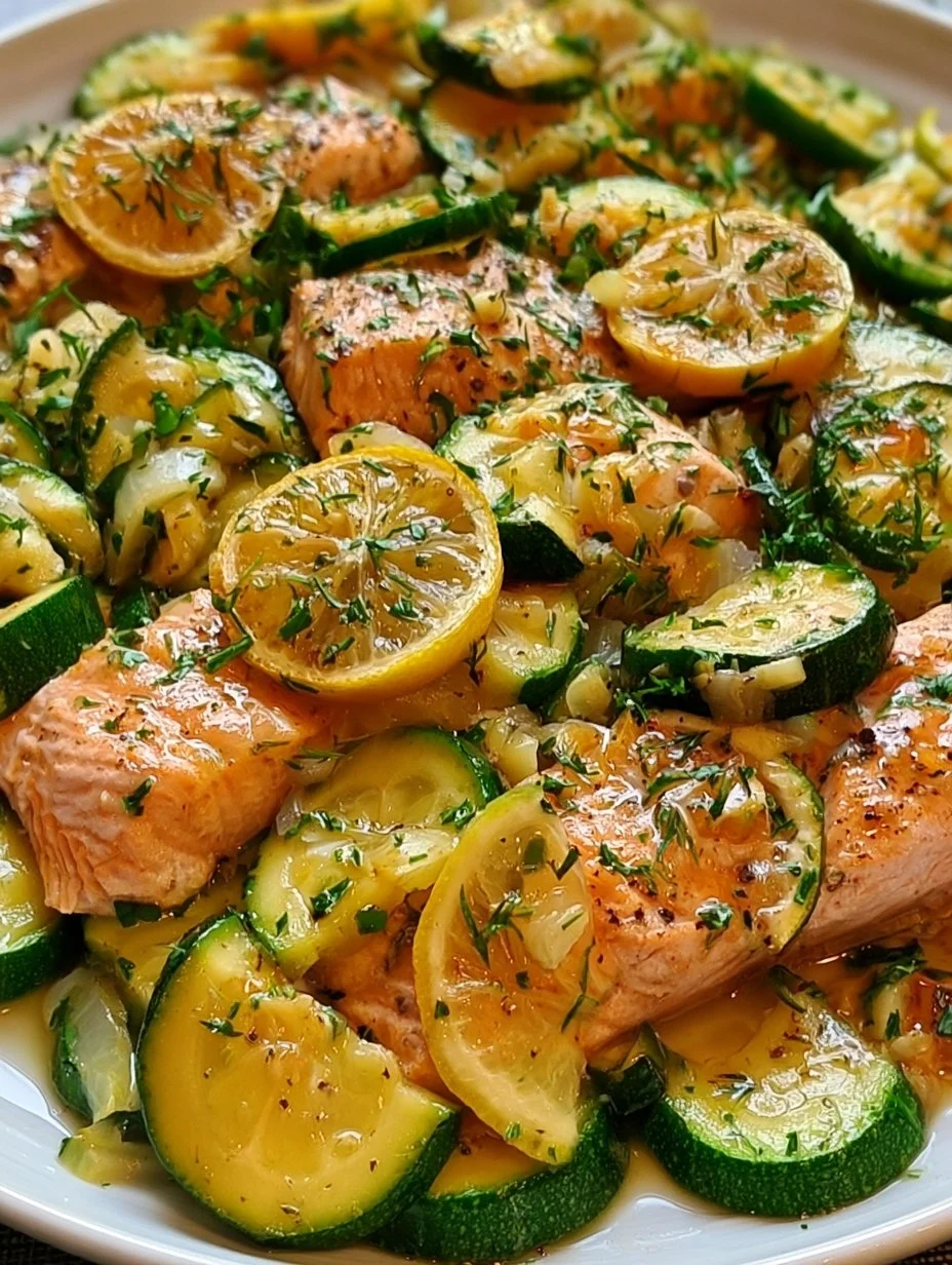 Einfaches Zucchini- Pfannengericht mit Lachs