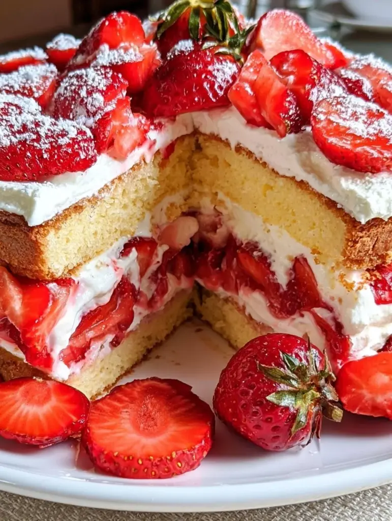 Fantakuchen mit Erdbeeren in einer schönen Präsentation auf einem Teller.