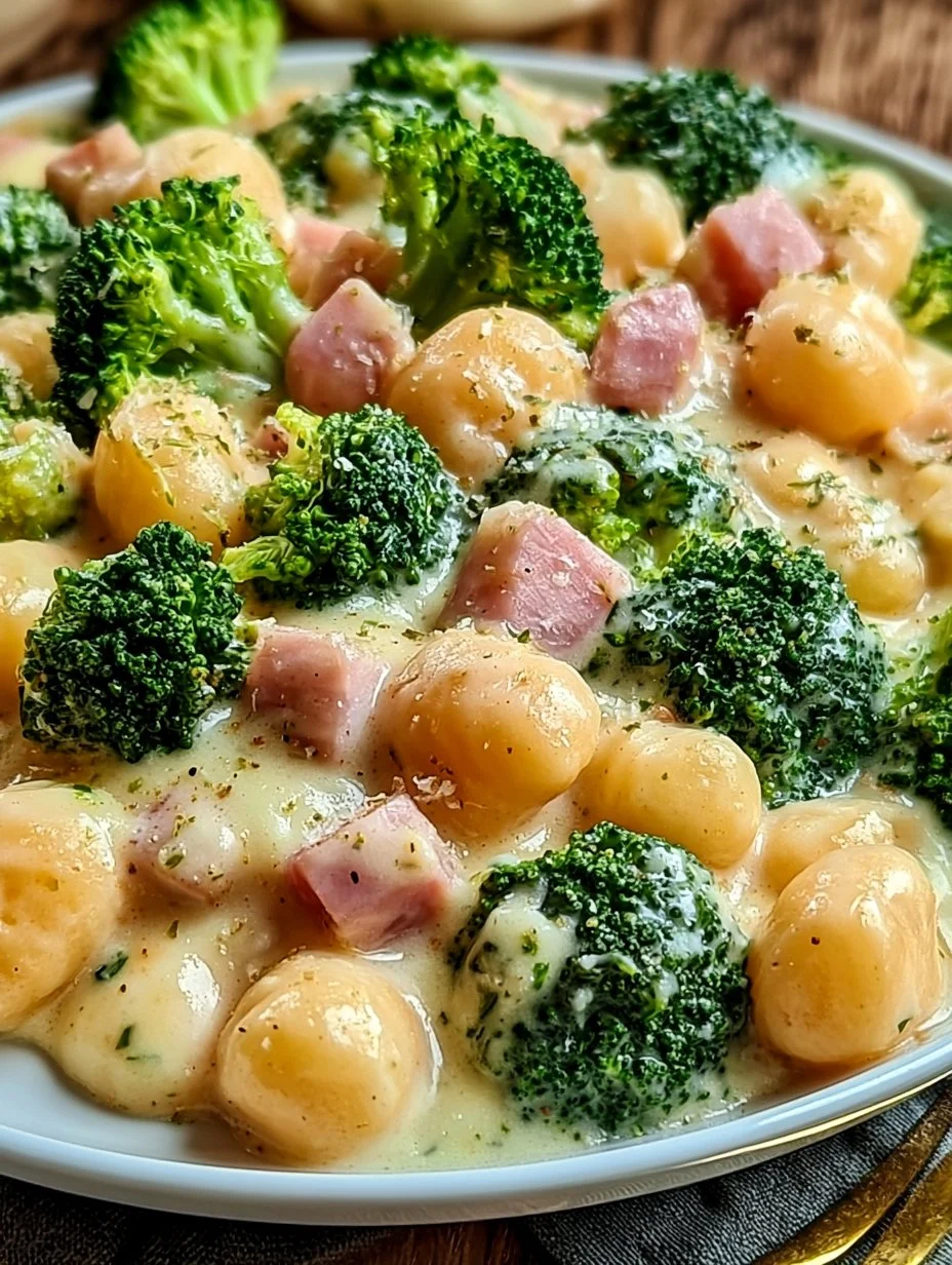 Gnocchi mit Brokkoli und Schinken in cremiger Käsesauce