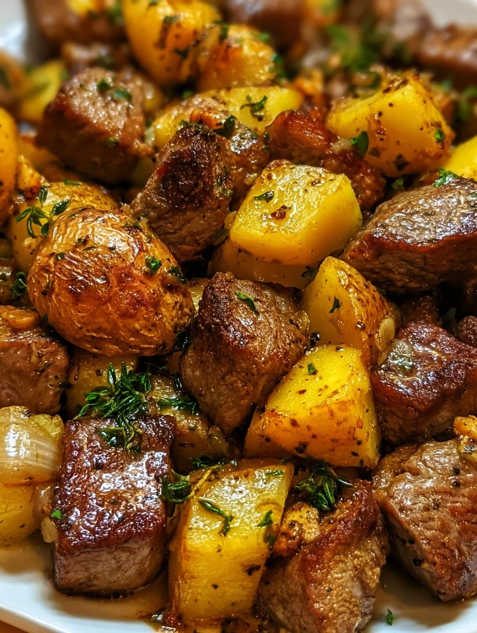 Knoblauchbutter- Rinderbissen mit Kartoffeln