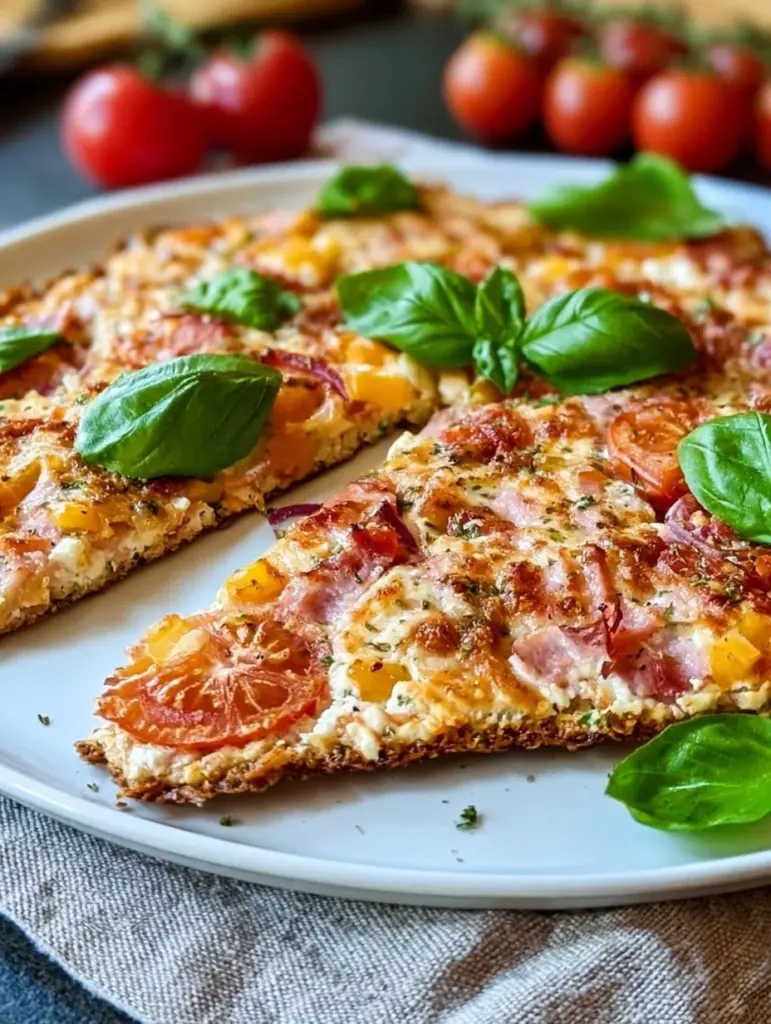 Leckere Low Carb Schüttelpizza vom Blech auf einem Tisch serviert.
